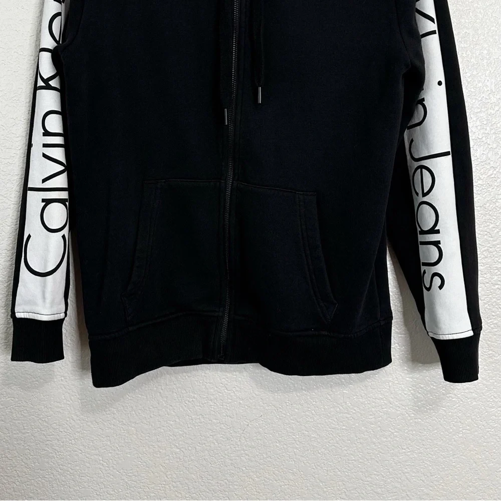 Calvin Klein Vintage Logo Sleeves Full Zip Hoodie Women’s Sweatshirt, Sz Medium